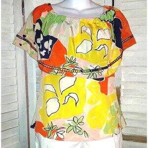 Trina Turk Women's Blouse Size Small Off Shoulder Floral Silk Sleeveless Top